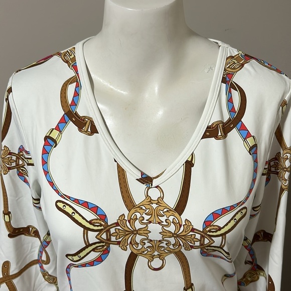 J. McLaughlin Top Equestrian Chain Links 3/4 Sleeve Catalina Cloth Size M - Picture 2 of 10